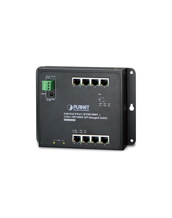 8-Port Wall-mt Managed Switch PLANET Industrial 8-Port 10/100/1000T + 2-Port 100/1000X SFP Wall-mount Managed Switch, (-40~75 degrees C) główny