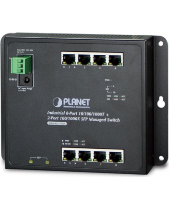 8-Port Wall-mt Managed Switch PLANET Industrial 8-Port 10/100/1000T + 2-Port 100/1000X SFP Wall-mount Managed Switch, (-40~75 degrees C)