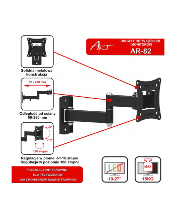 Uchwyt do TV LCD/LED 10-27' 15KG AR-82 regulacja pion/poziom 28cm