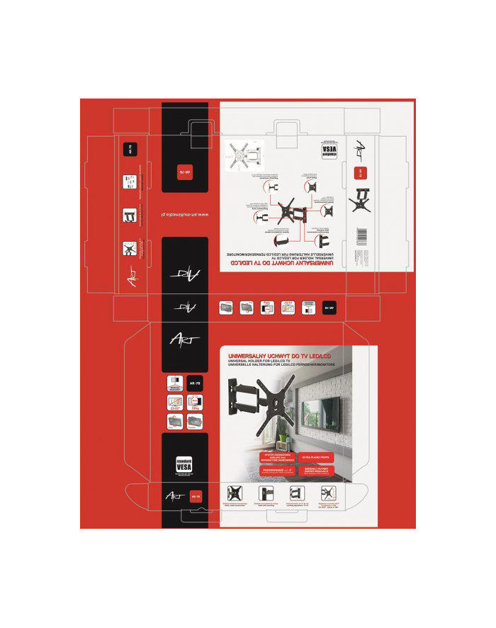 Uchwyt do TV LED/LCD 23-52' 32KG AR-78 Art reg. pion/poziom 50cm główny