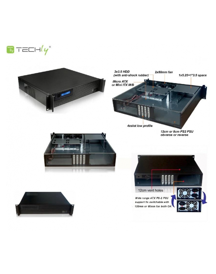 techly Kompaktowa obudowa PC ATX Rack 19cali 2U czarna główny