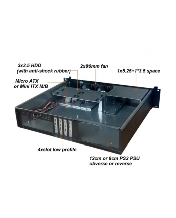 techly Kompaktowa obudowa PC ATX Rack 19cali 2U czarna nr 2