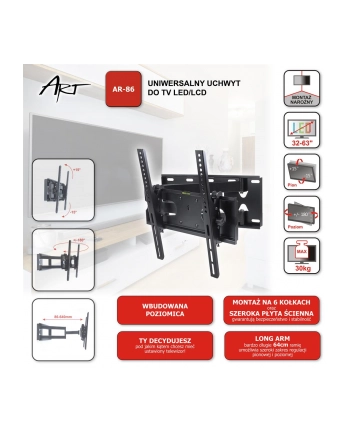 art Uchwyt do TV LCD/LED AR-86 32-63' 30KG reg. pion/poziom 64cm nr 1
