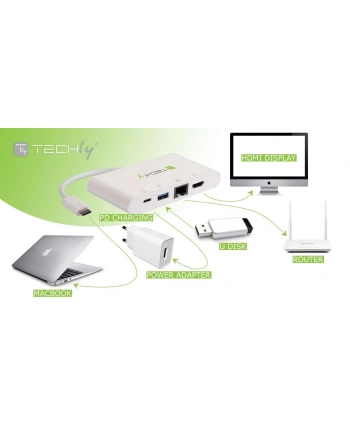 Techly USB-C 3.1 multiport adapter -> 4K HDMI/Gigabit RJ45/USB-A/USB-C biały nr 2