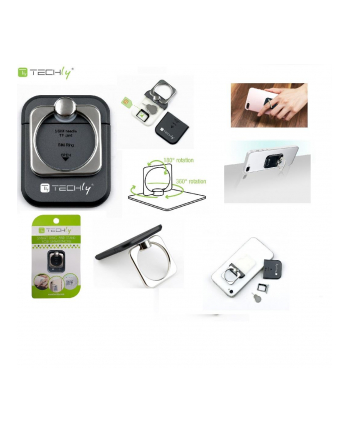 Techly Uniwersalny uchwyt Ring do smartphone ze schowkiem na karty, czarny
