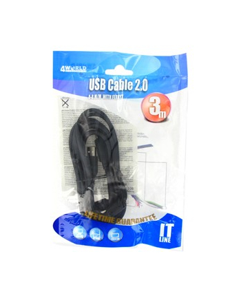 4World Kabel USB 2.0 typu A-B M/M 3.0 m High Quality, ferryt - retail