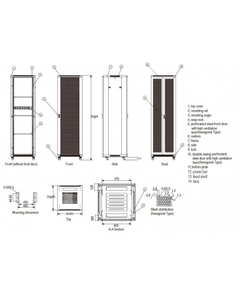 Linkbasic szafa stojąca rack 19'' 47U 800x1000mm czarna (drzwi perforowane) nr 1