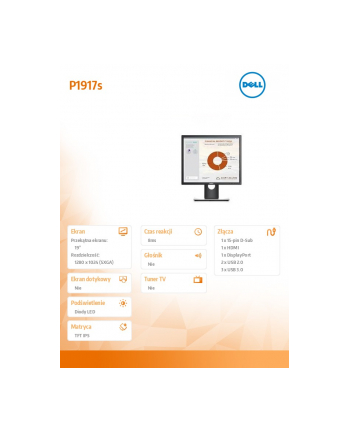 DELL P1917S 19'' IPS LED SXGA 1280x1024 /5:4/HDMI(1.4)/DP(1.2)/VGA/2xUSB 2.0/3xUSB 3.0/3Y PPG