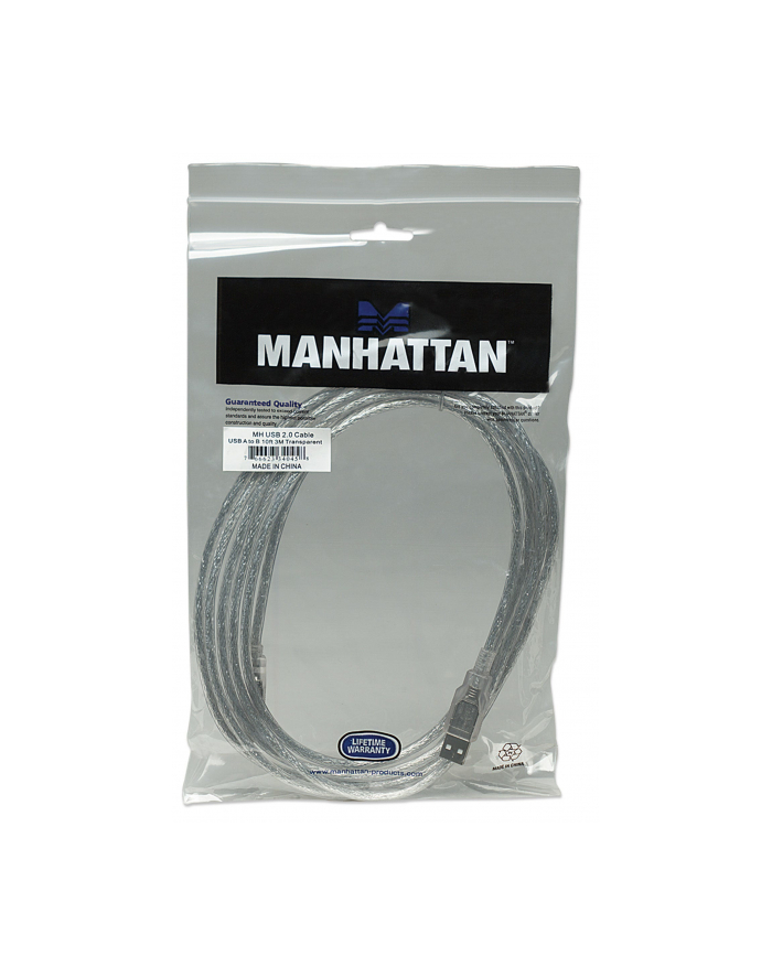 Kabel USB 2.0 A-B M/M 3m srebrny Manhattan główny