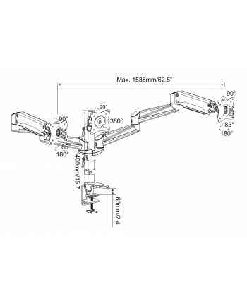 digitus Ramię biurkowe potrójne z zaciskiem, regulowane, 3xLCD, max. 27', max. 6kg, uchylno-obrotowe 360 stopni nr 1