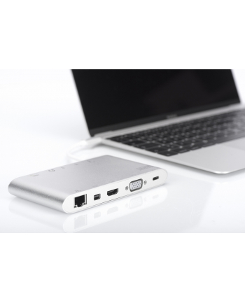 digitus Stacja dokująca USB Typ C, 11 dodatkowych portów, funkcja Dual Monitor, 4K, aluminiowa, srebrna
