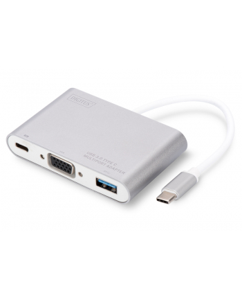 assmann Multi Adapter VGA 1080 75Hz USB 3.0 Typ-C, funkcja ładowania, obudowa aluminiowa, długość 20cm