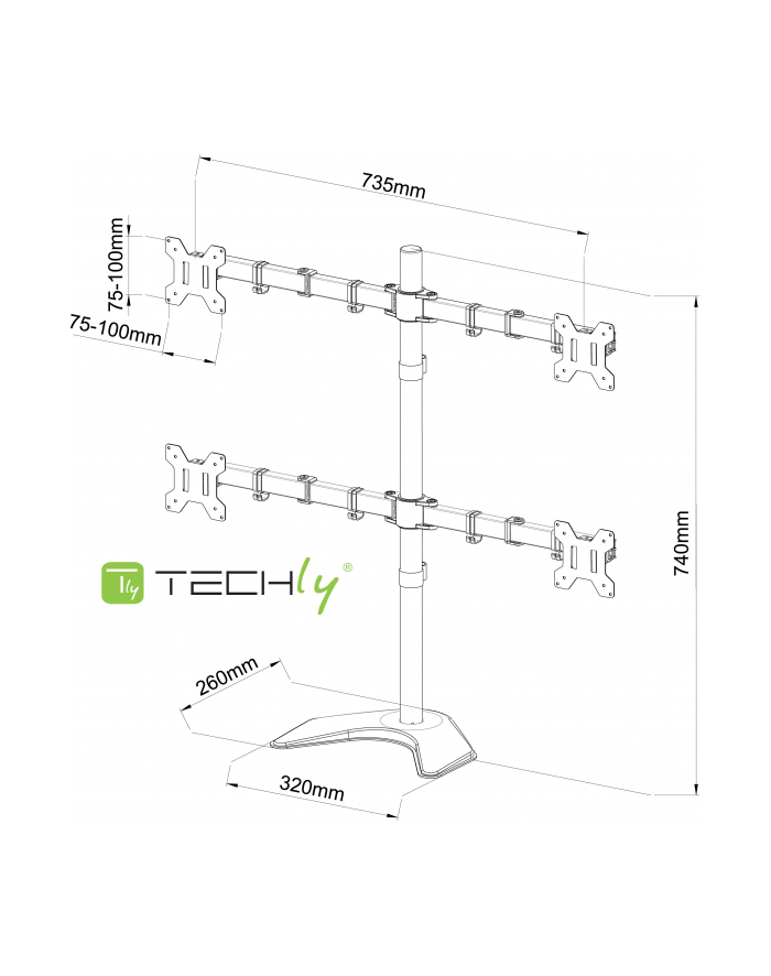 techly Ramię biurkowe na cztery monitory LED/LCD 13-27cali VESA 4x10kg regulowane główny