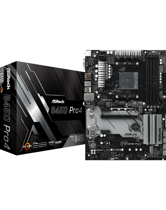 asrock Płyta główna B450 PRO4 am4 4DDR4 DSUB/DP/HDMI/M.2/USB3.1 ATX główny