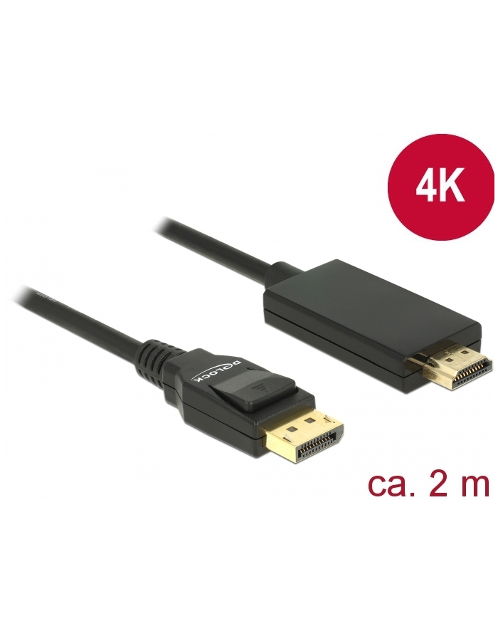 Delock kabel Displayport 1.2 (M) - HDMI-A (M) pasywny 2m; czarny główny