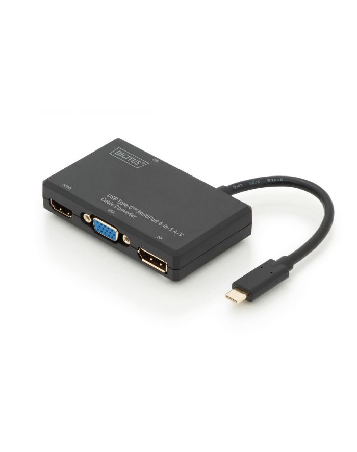 digitus Multi Adapter 1x HDMI 4K 60Hz UHD, 1x DisplayPort, 1x DVI 1x VGA, na USB Typ C, czarny, aluminiowy główny