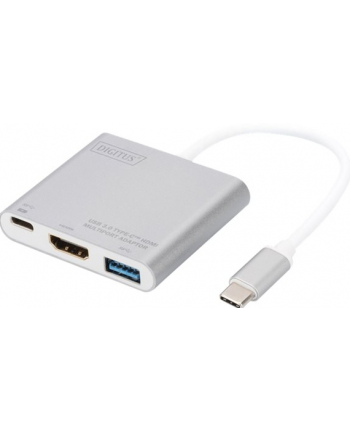 digitus Multi Adapter 1x HDMI 4K 60Hz UHD, 1x DisplayPort, 1x DVI 1x VGA, na USB Typ C, czarny, aluminiowy