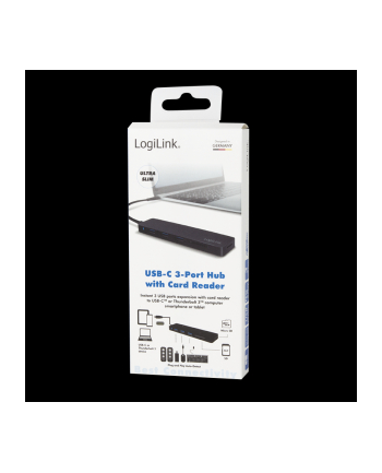 LOGILINK- Hub USB-C 3.1, 3-portowy, z czytnikiem kart, Ultra Slim, czarny
