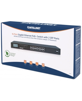 intellinet network solutions Intellinet Gigabit Ethernet switch 16x 10/100/1000Mbps RJ45 2x SFP PoE+ 370W LCD