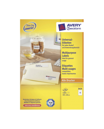 avery zweckform Uniwersalne etykiety samoprzylepne, 105 x 48mm, białe, do drukarki, 1200 sztuk