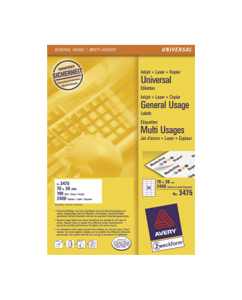 avery zweckform Uniwersalne etykiety samoprzylepne, 70 x 36mm, białe, do drukarki, 2400 sztuk