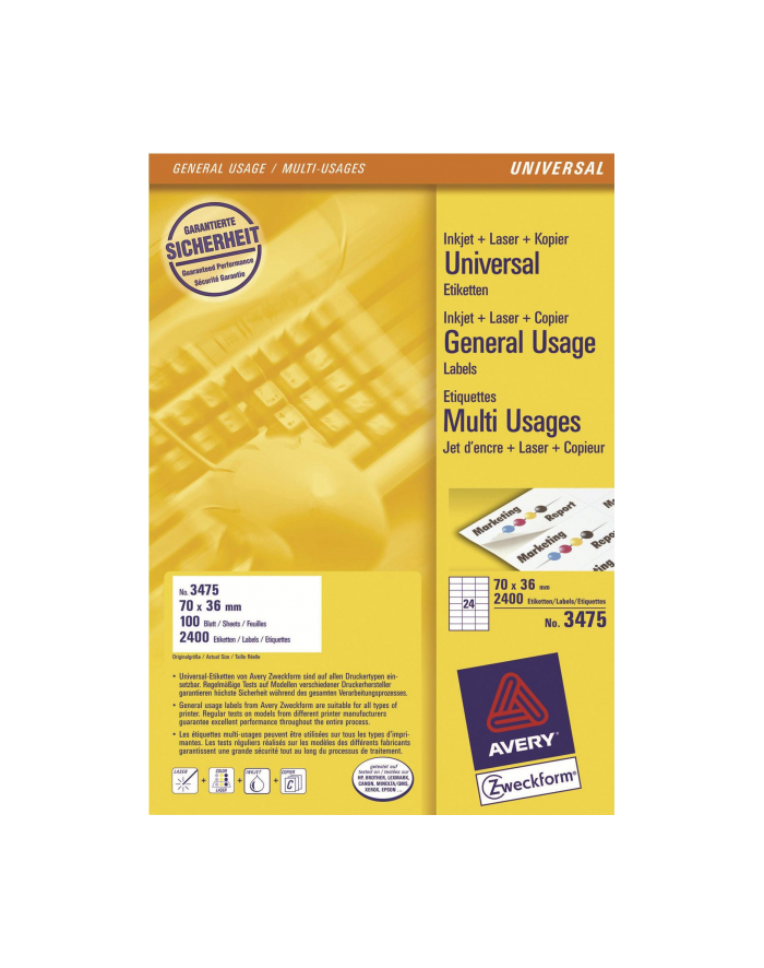 avery zweckform Uniwersalne etykiety samoprzylepne, 70 x 36mm, białe, do drukarki, 2400 sztuk główny