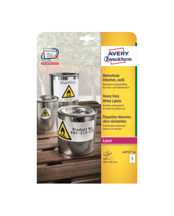 avery zweckform Etykiety wodoodporne Heavy Duty, 99,1 x 67,7mm, białe, do drukarki, 160 sztuk