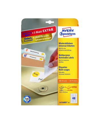 avery zweckform Usuwalne etykiety uniwersalne, 45,7 x 21,2mm, białe, do drukarki,1440 sztuk