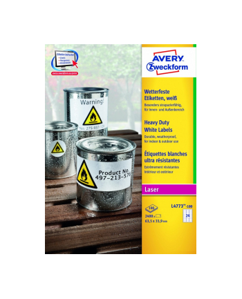 avery zweckform Etykiety wodoodporne Heavy Duty, 63,5 x 33,9mm, białe, do drukarki, 2400 sztuk