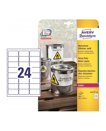 avery zweckform Etykiety wodoodporne Heavy Duty, 63,5 x 33,9mm, białe, do drukarki, 480 sztuk