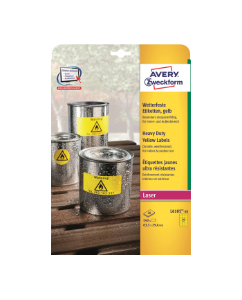 avery zweckform Etykiety wodoodporne Heavy Duty, 63,5 x 29,6mm, żółte, do drukarki, 540 sztuk