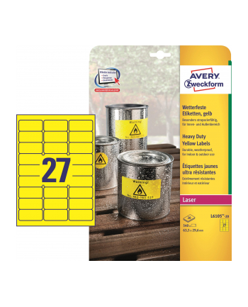 avery zweckform Etykiety wodoodporne Heavy Duty, 63,5 x 29,6mm, żółte, do drukarki, 540 sztuk