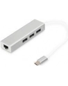 digitus HUB/Koncentrator 3-portowy USB Typ C, 3x USB A HighSpeed z Gigabit LAN adapter, aluminium - nr 52