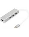 digitus HUB/Koncentrator 3-portowy USB Typ C, 3x USB A HighSpeed z Gigabit LAN adapter, aluminium - nr 53