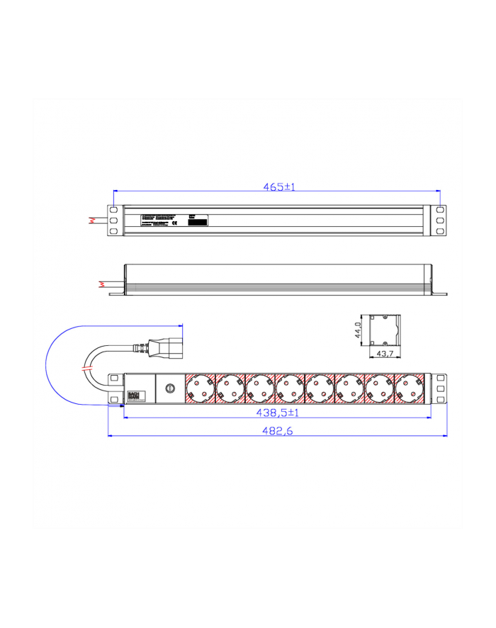 Bachmann power strip 19 '' 1HE 333.538 - 8xPockets 1xFUSE 10A główny