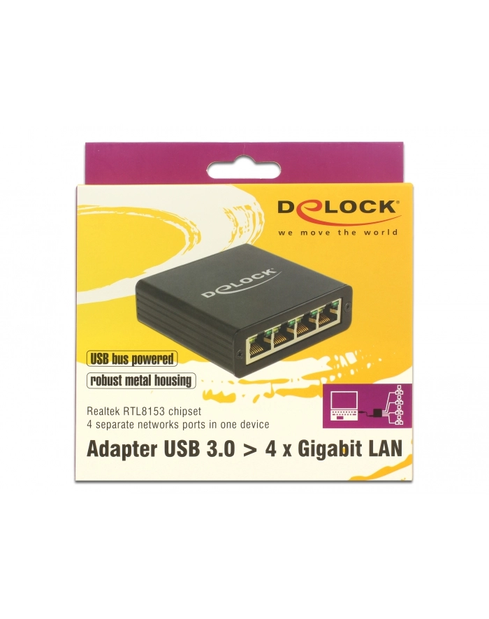 DeLOCK USB3.0 Adapter> 4 x Gigabit LAN główny