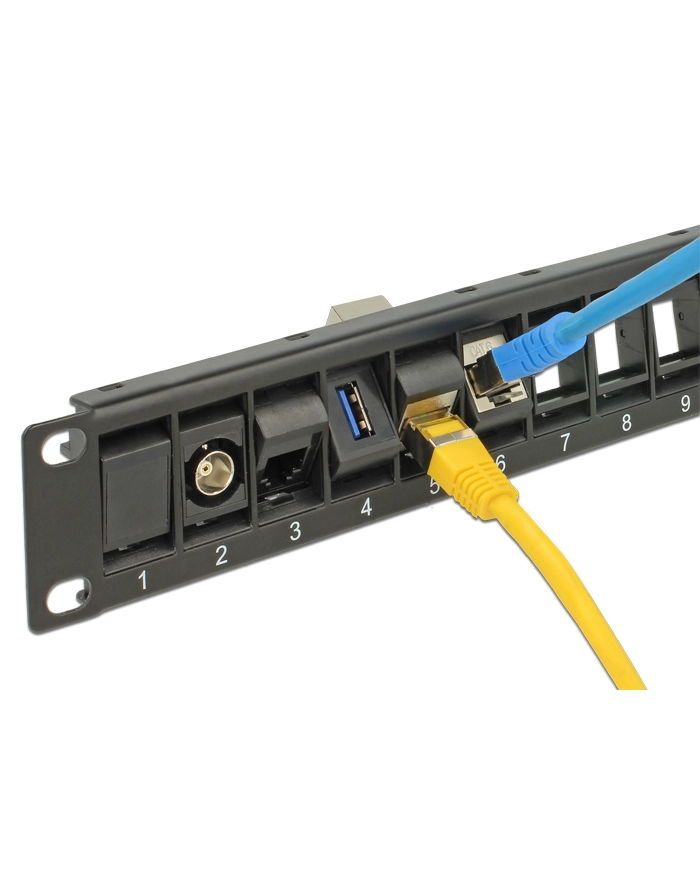 PATCH PANEL 24 PORT 1U DO MODUŁÓW 19'' KEYSTONE OBROTOWY CZARNY DELOCK główny