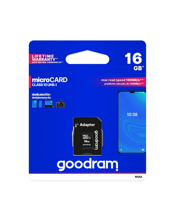 GOODRAM Karta Pamięci Micro SDHC 16GB Class 10 UHS-I + Adapter główny