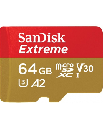 SANDISK EXTREME microSDXC 64 GB 160/60 MB/s A2 C10 V30 UHS-I U3 ActionCam