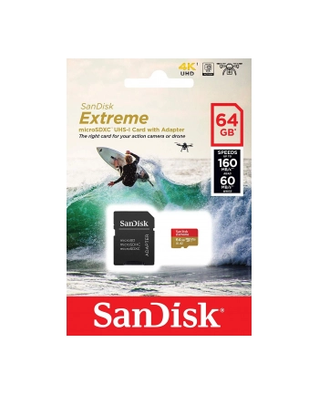 SANDISK EXTREME microSDXC 64 GB 160/60 MB/s A2 C10 V30 UHS-I U3 ActionCam nr 2