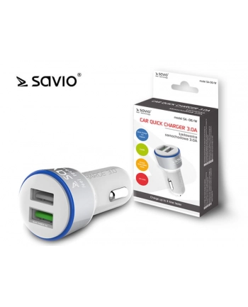 SAVIO SA-06/W Ładowarka samochodowa ze wsparciem Quick Charge 3.0, 2xUSB, biały
