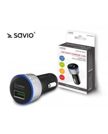 SAVIO SA-06/B Ładowarka samochodowa ze wsparciem Quick Charge 3.0, 2xUSB, czarny