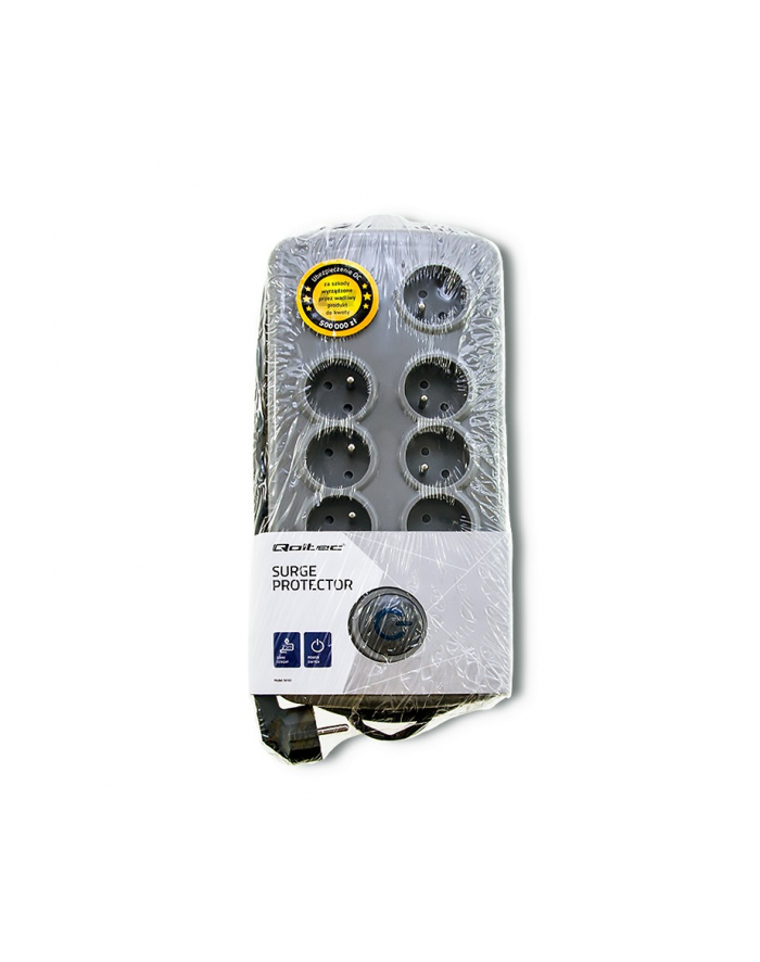 qoltec Listwa antyprzepięciowa Quick Switch, 8 gniazd, 2,5m, szara główny