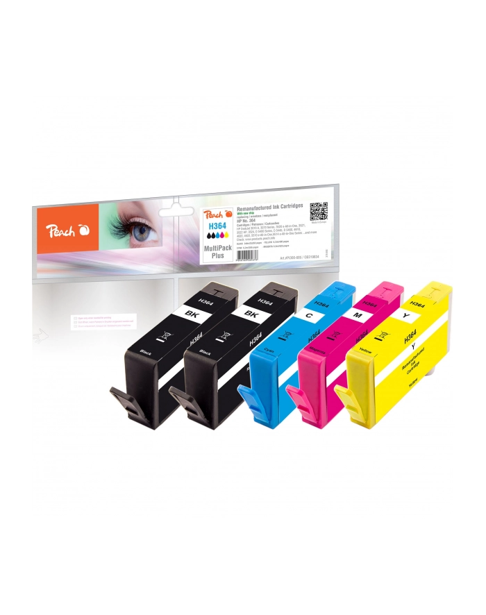 Zestaw tuszy PEACH PI300-685 | CMYBK | HP No. 364 | + 1 tusz black GRATIS główny