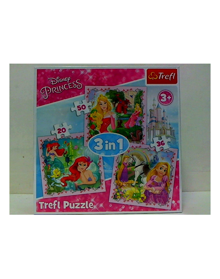 Puzzle 3w1 Roszpunka, Aurora i Arielka 34842 Trefl główny