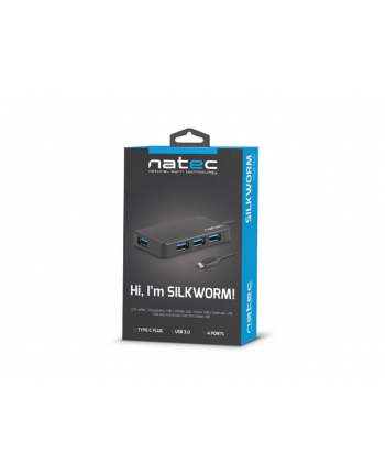 natec Koncentrator USB 4 porty Silkworm USB 3.0 czarny USB-C