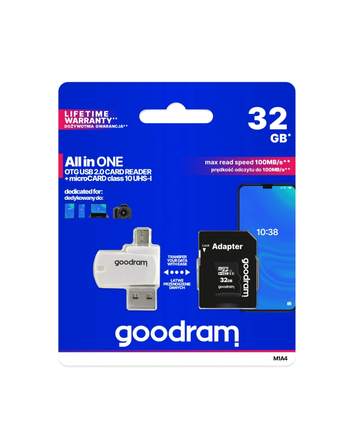 goodram Karta pamięci microSDHC 32GB CL10 + Adapter + Czytnik główny