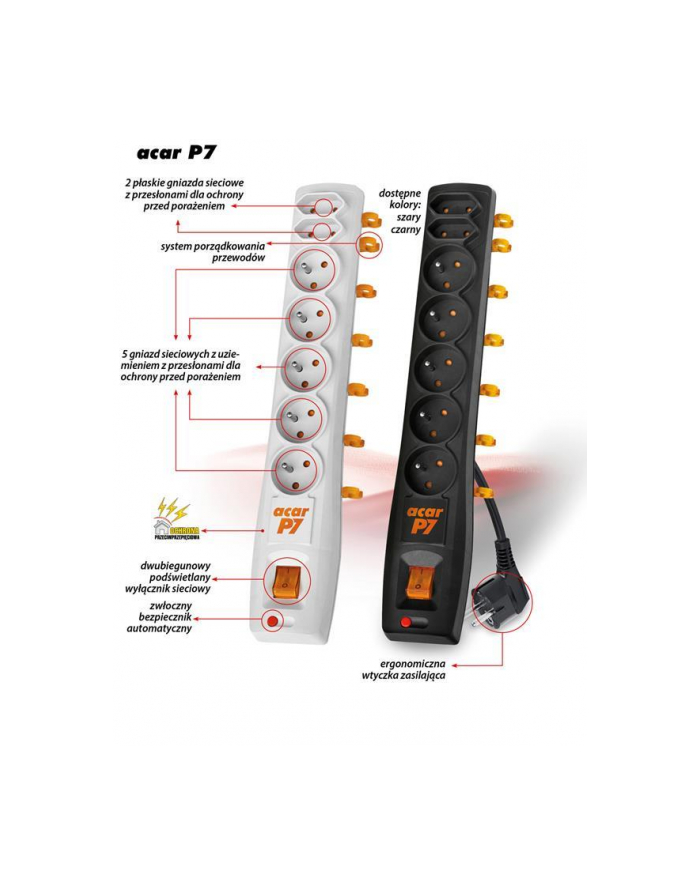 hsk data (acar) Acar P7 listwa zasilająco-filtrująca, szara 3m główny
