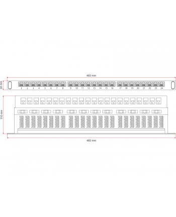 Patch panel A-LAN PK028 (0.5U; 19 ; kat. 6; STP; 24xRJ-45)