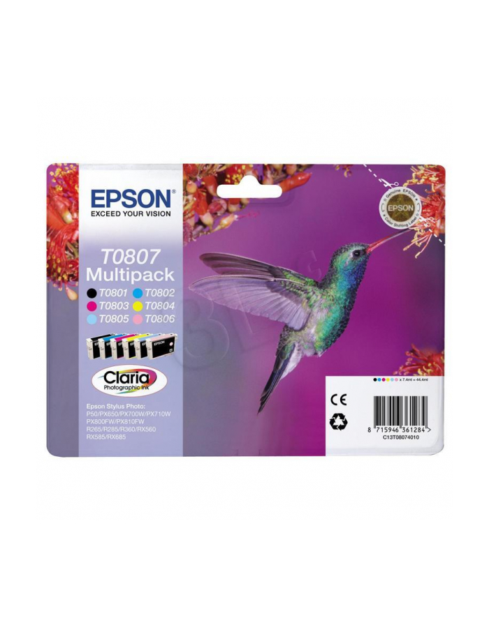 EPSON Tusz T0807=C13T08074011  Zestaw CMYK+lightC+lightM  T0801+T0802+T0803+T0804+T0805+T0806 główny